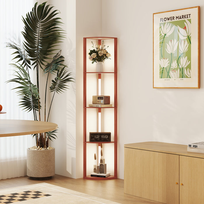 HOMCOM Corner Floor Lamp for Living Room Bedroom with Dimmable Warm White LED Light, Modern Tall Standing Lamp, Brown