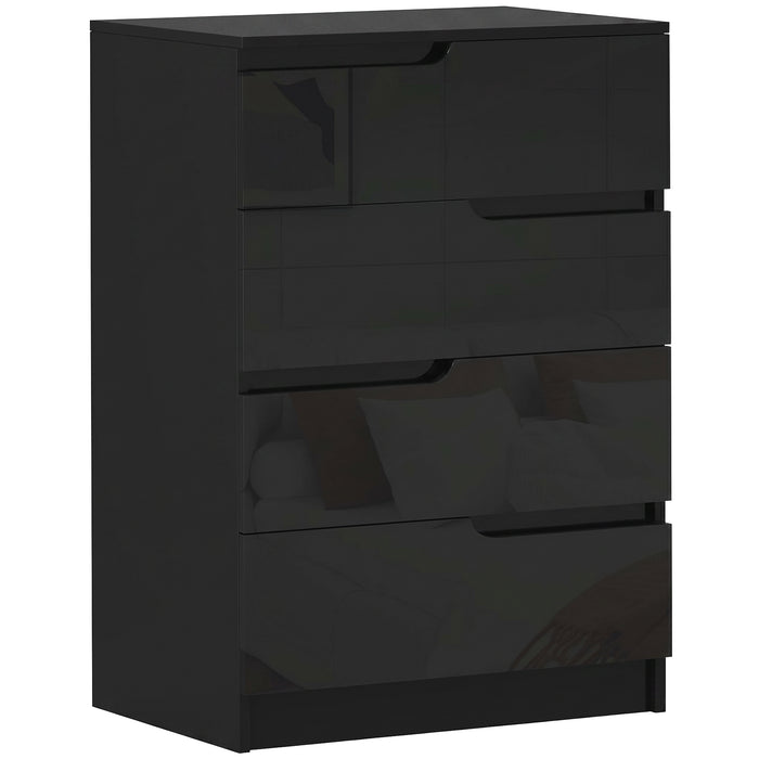 HOMCOM Chest of Four High Gloss Front Drawers - Black