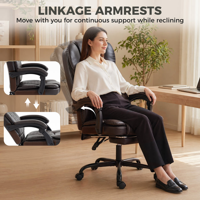 HOMCOM Executive Home Office Chair Reclining Function Footrest Computer Desk Chair High Back, Brown