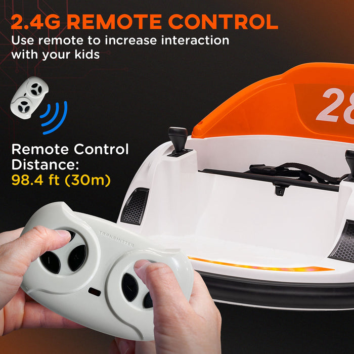 AIYAPLAY 360° Rotation Kids Bumper Car, 12V Waltzer Car with Remote Control, Dual Joysticks, Music Lights - Orange | Aosom UK