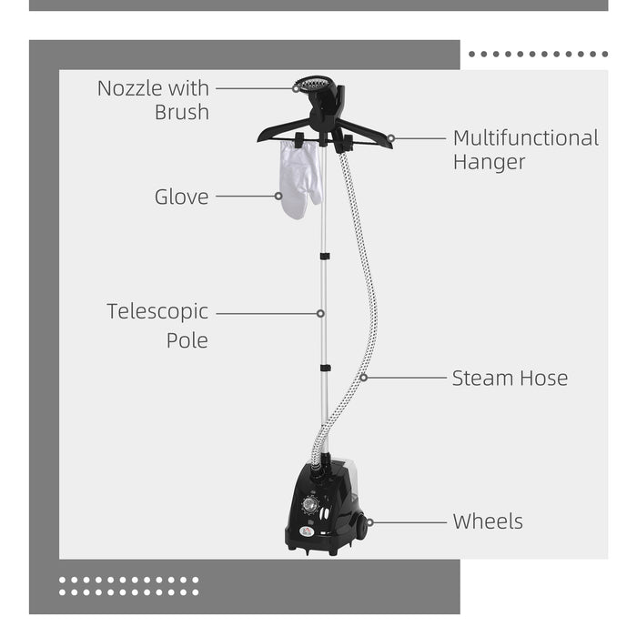 HOMCOM Clothes Steamer with Adjustable Pole Clothes Steamer 11 Steam Levels 41-110 cm Black