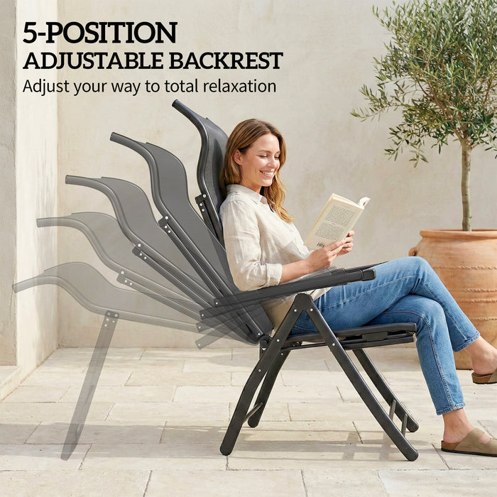 Outsunny Reclining Garden Chairs Set of 2 with High Back, Retractable Footrest, Dark Grey