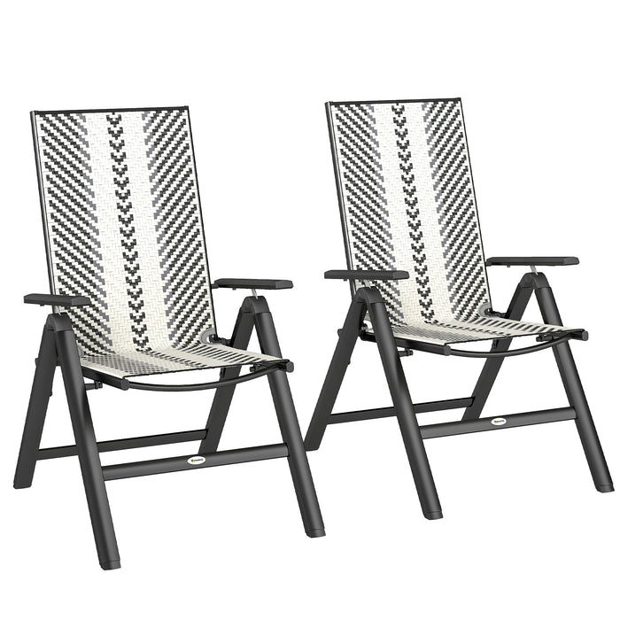 Outsunny Outdoor Rattan Folding Chair with 5-Position Adjustable Backrest, Wicker Garden Dining Chair with Wide Armrest, Set of 2 for Patio, Terrace, Balcony, Grey