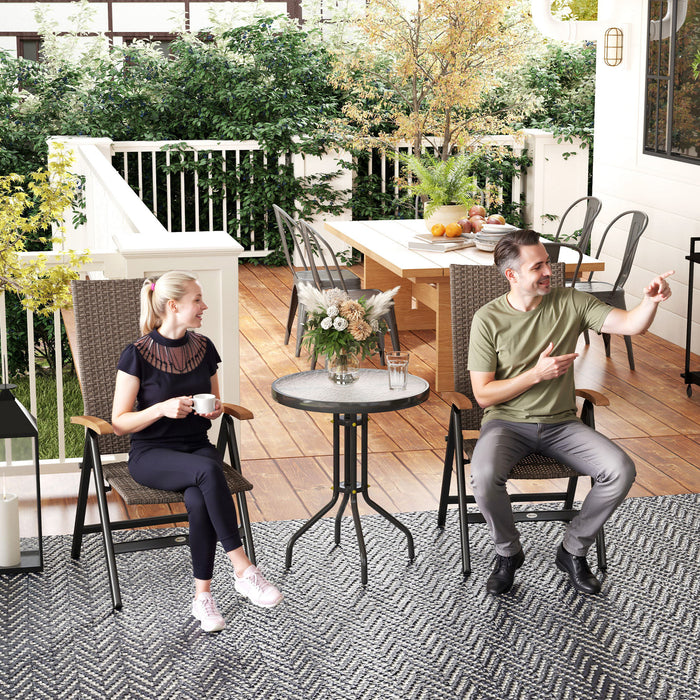 Outsunny 2 Pieces Outdoor Foldable Dining Chair with Armrests, High Backrest, for Garden, Camping, Balcony, Brown