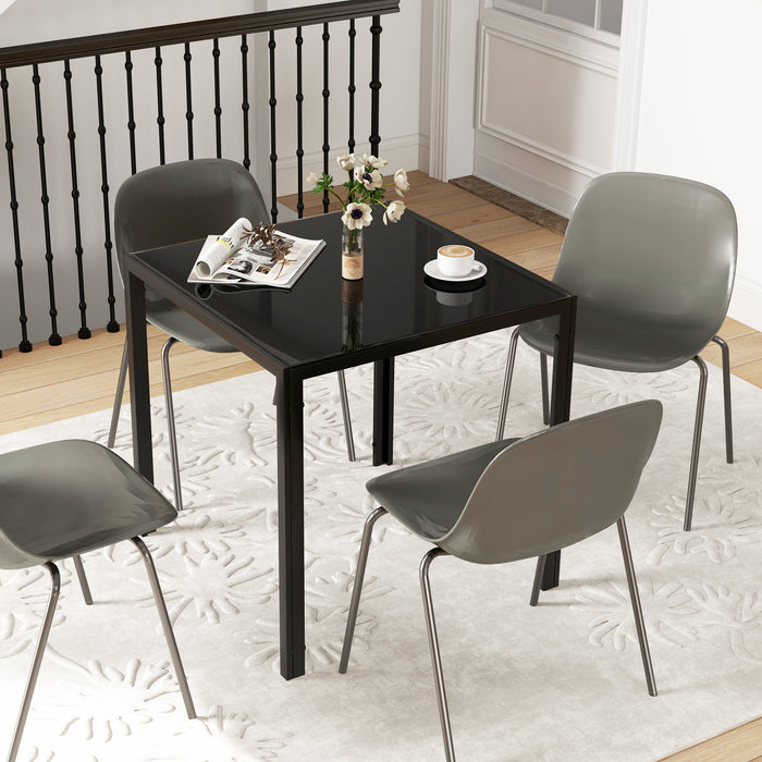 HOMCOM Modern Square Dining Table for 2-4 People, with Glass Top & Metal Legs, Black