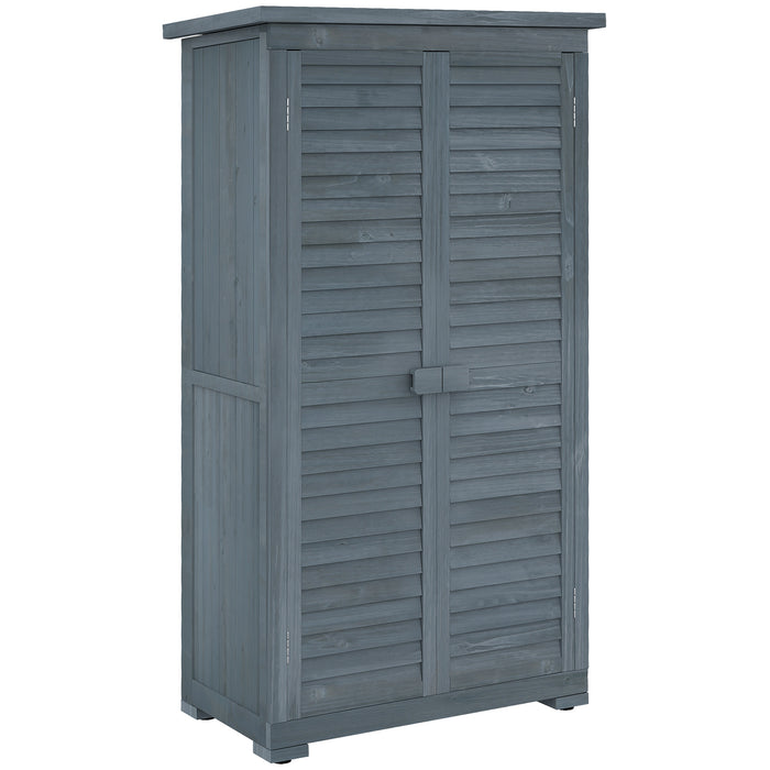 Outsunny Wooden Small Shed, Garden Storage Shed with 3 Shelves, Asphalt Roof and Shutter Doors, Grey
