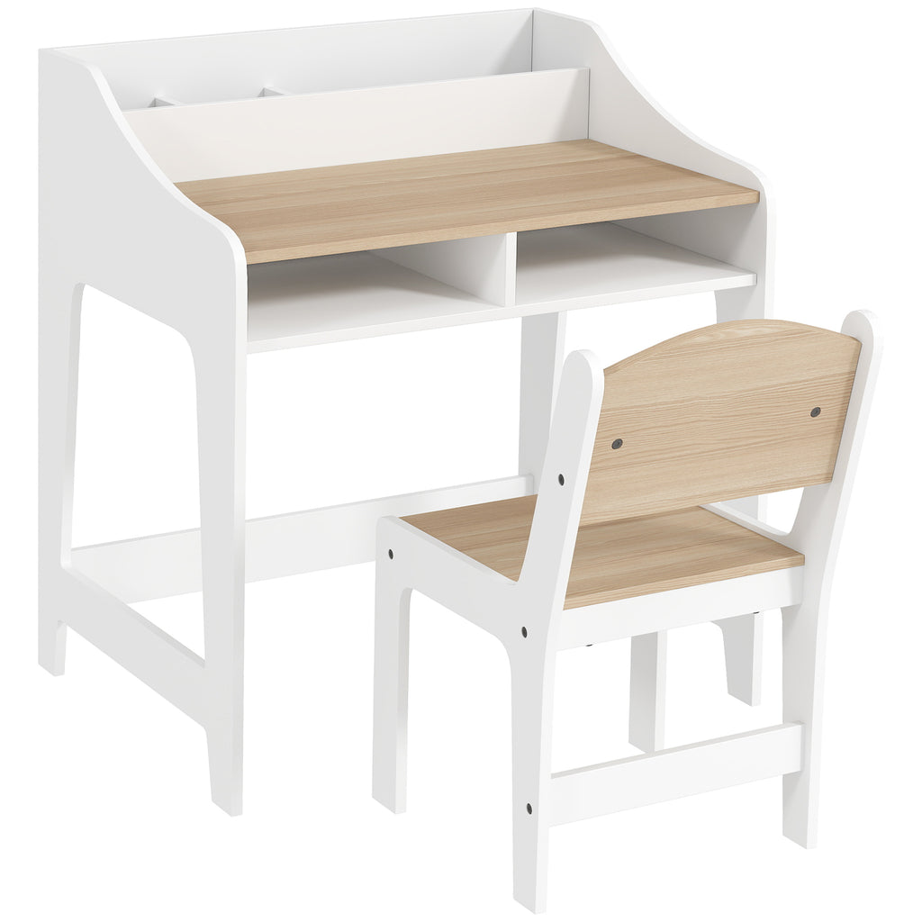AIYAPLAY Kids Desk and Chair Set, Children Study Table with Storage and Shelves for Study Room, Gift for 3-8 Years, Natural