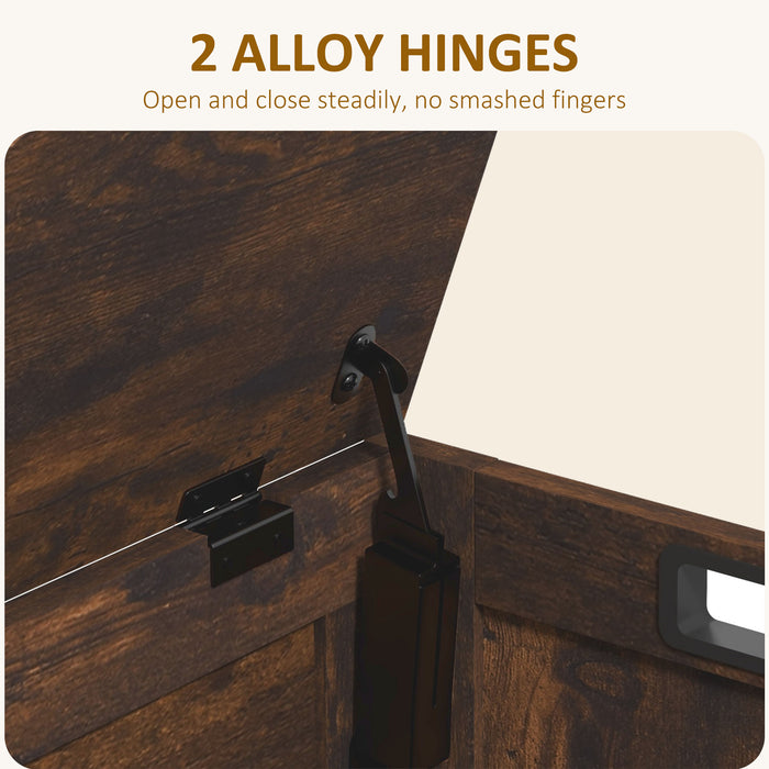 HOMCOM Storage Chest, Modern Storage Trunk with 2 Safety Hinges and Cut-out Handles, Wooden Toy Box for Living Room, Entryway, 76 x 40 x 48 cm, Rustic Brown