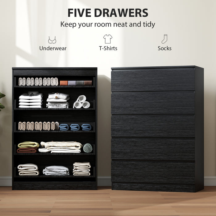 HOMCOM Chest of Drawers, 5 Drawer Dresser, Modern Storage Cabinet with 5 Drawers, for Bedroom, Living Room, Black