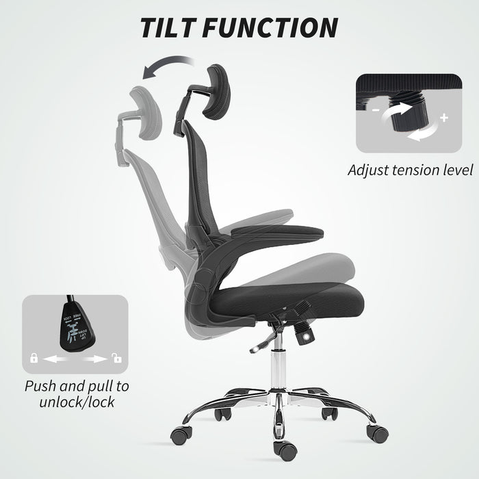 HOMCOM Mesh Back Office Chair, with Lumbar Support - Black