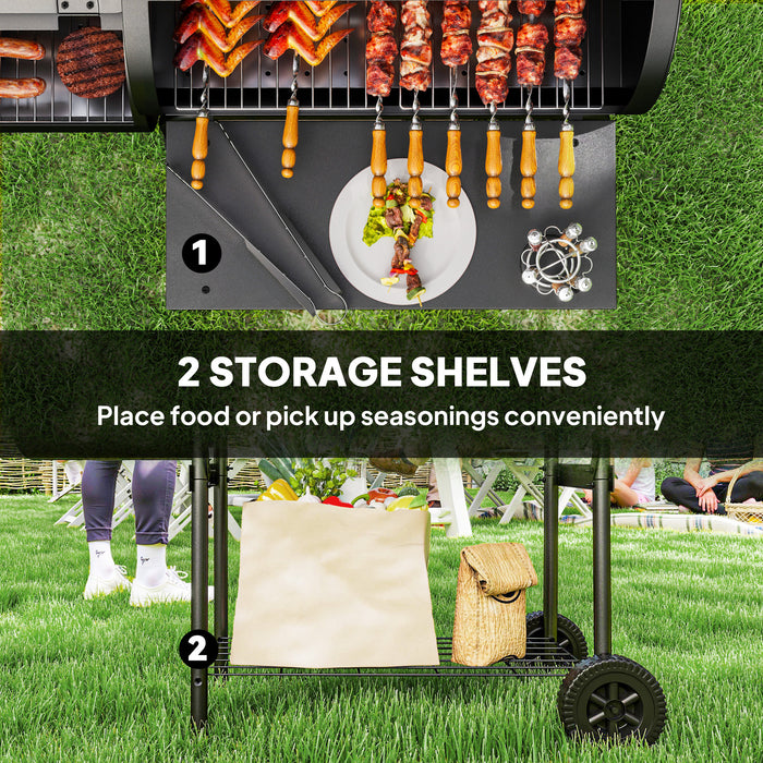 Outsunny Barbecue Grill Portable Outdoor Charcoal BBQ Grill with Offset Smoker 109 x 60 x 120 cm Black