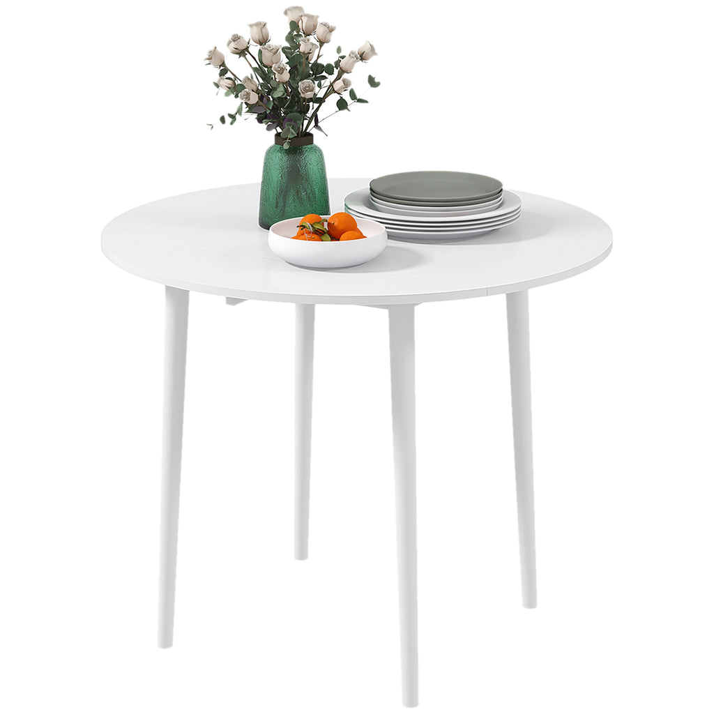Round Drop-Leaf Folding Dining Table - Space-Saving Design with Sturdy Wooden Legs for Small Kitchens - Ideal for Dining Room and Apartments