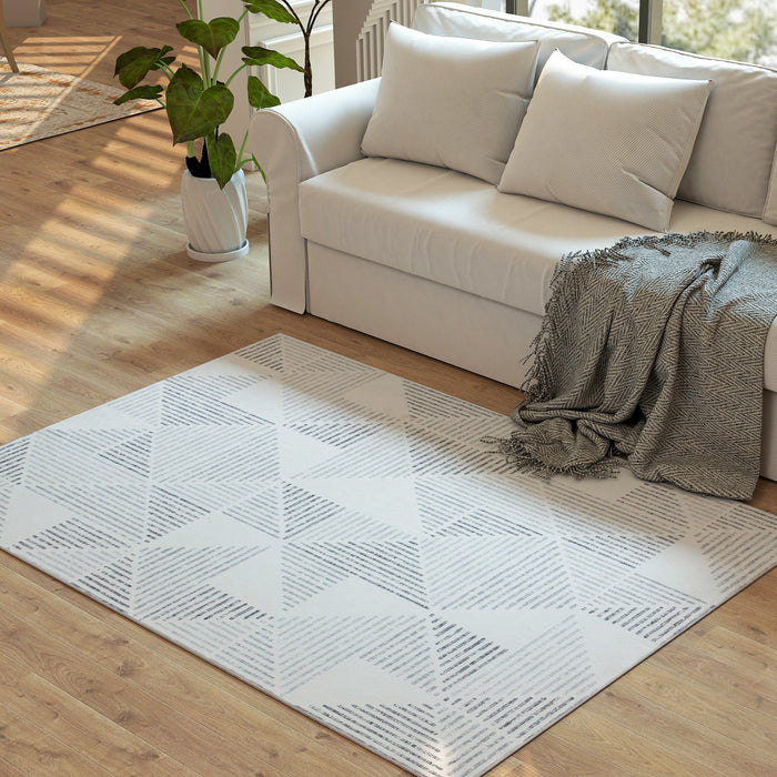 HOMCOM Modern Area Rug, Geometric Pattern Non-Slip Washable Rug, Soft Floor Carpet for Living Room, Bedroom, Dining Room, Home Office, 170 x 120 cm, Grey