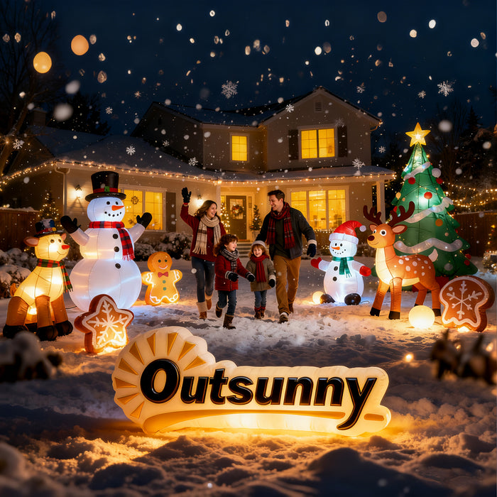 Outsunny 6FT Christmas Inflatables Snowman & Dog with Built-in LED Lights and Flashing Light, Blow Up Christmas Inflatable Decoration for Indoor Outdoor Decor, Garden