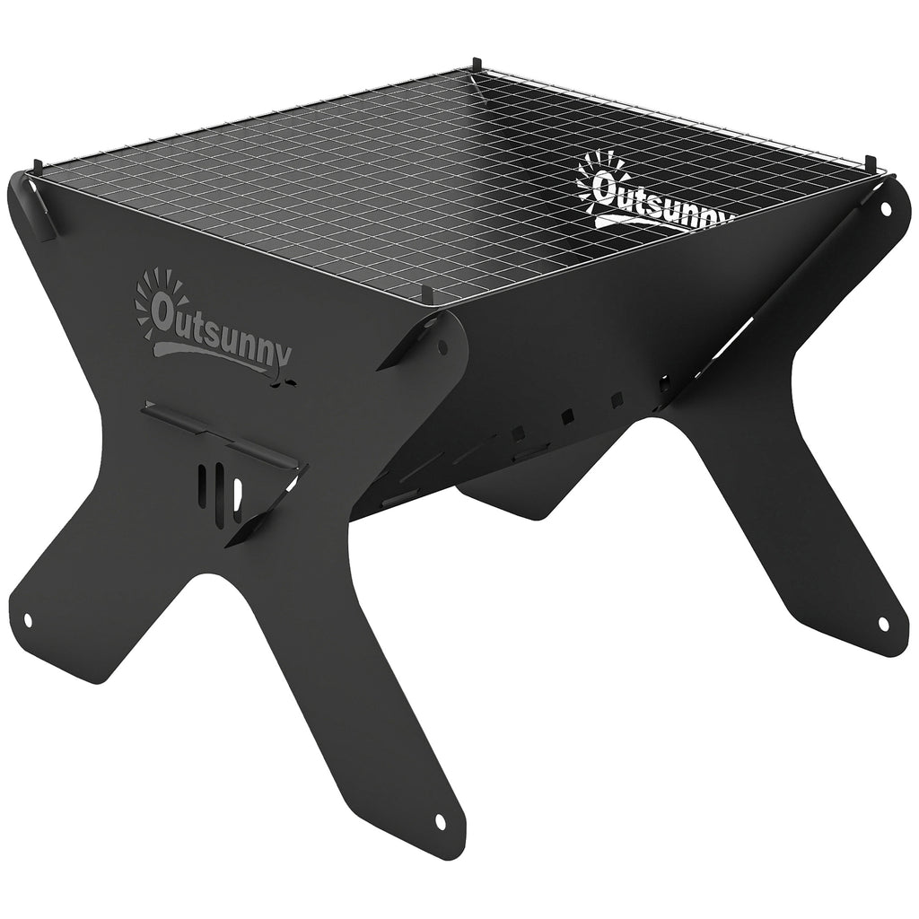 Outsunny 2-In-1 Portable BBQ Grill and Camping Fire Pit, Tabletop Charcoal Barbecue Grill with Gripper, Gloves and Carry Bag