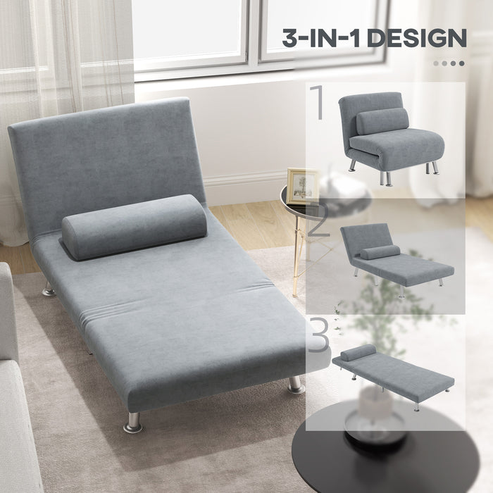 HOMCOM Single Sofa Bed, 1 Person Sleeper Foldable Lounge with Pillow, Grey