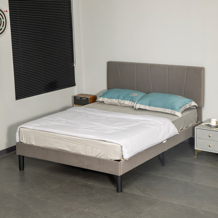 HOMCOM King Velvet-Feel Headboard Bed Frame - Grey