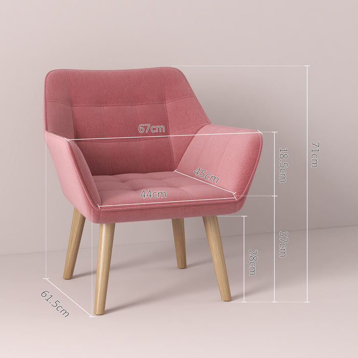 HOMCOM Accent Chair, Arm Chair with Wide Arms, Slanted Back, Thick Padding and Rubber Wooden Legs for Living Room, Pink | Aosom UK