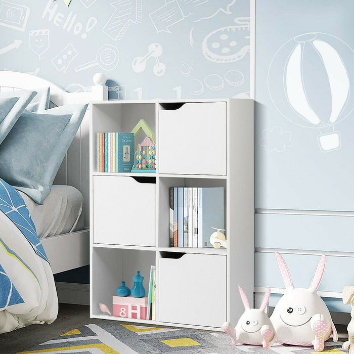 White Modern Open and Closed 6 Cube Shelving Unit