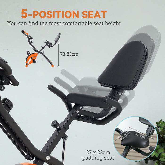 SPORTNOW 5-In-1 Folding Exercise Bike with Arm Workout Bands, Quiet 8-Level Magnetic Resistance Foldable Exercise Bike with LCD, Tablet Holder, Hand Pulse Sensor for Home Use Indoor Cycling, Orange