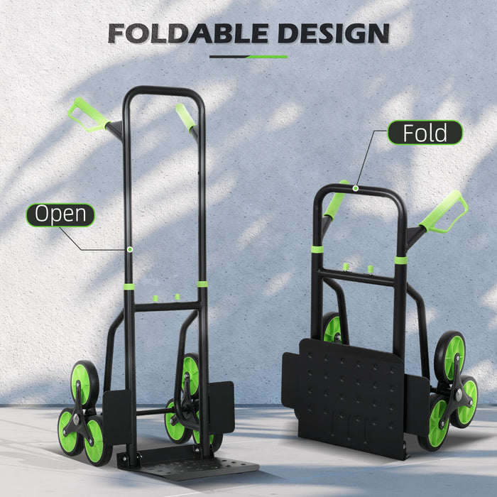 DURHAND Steel Climbing Stairs Trolley Hand Trucks 6-Wheels Foldable Load Cart 120kg, Green