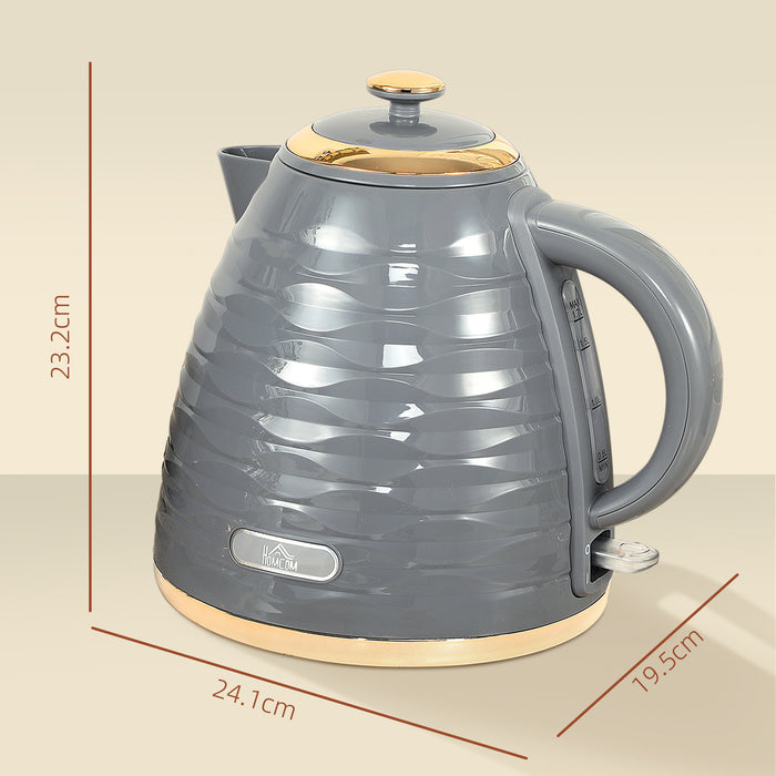 HOMCOM Electric Kettle, 1.7L, Fast Boil, 3kW Water Kettle with Removable Washable Anti-scale Filter, Auto Shut-off, 360° Swivel, BPA Free, Grey Water Ripple Texture