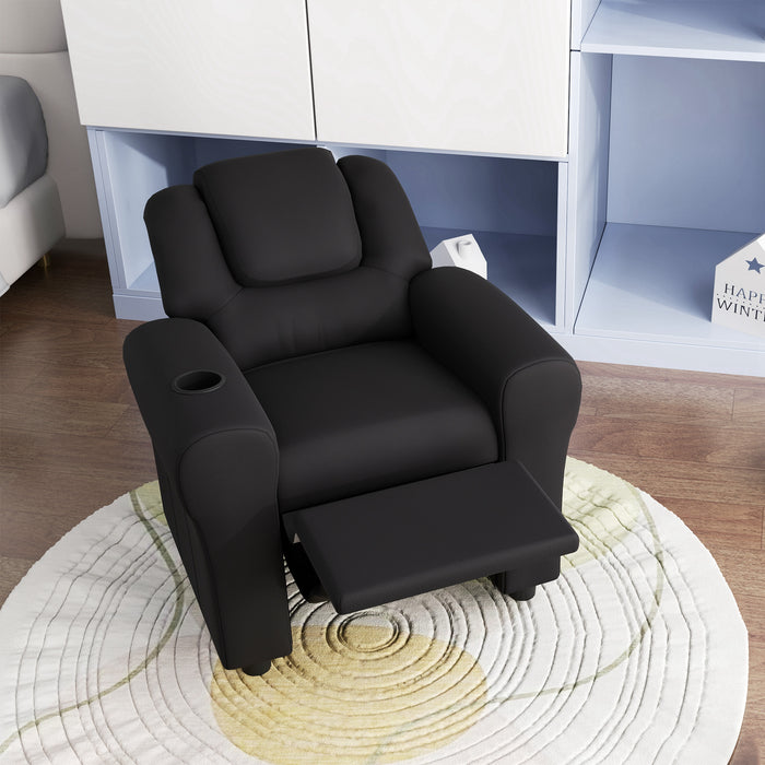 HOMCOM Kids Armchair, Kids Recliner Chair, PU Leather Kids Chair with Adjustable Backrest & Footrest, Padded Headrest, Black | Aosom UK