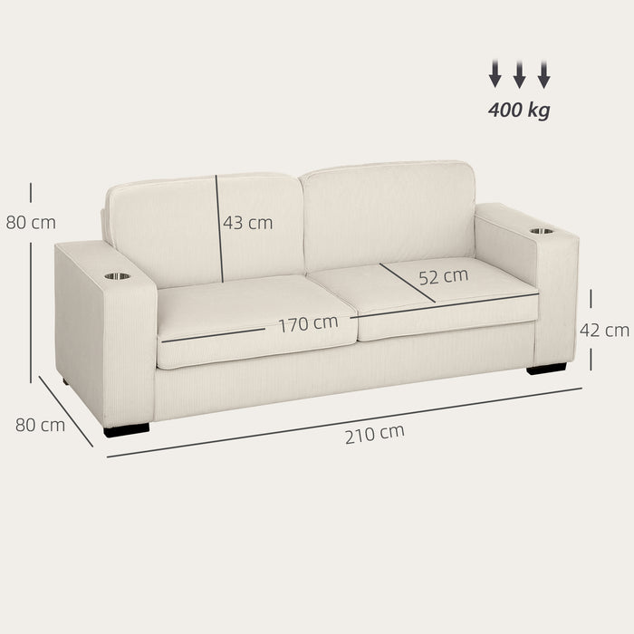 HOMCOM Modern Three Seater Sofa with Spring Cushion - Cream White