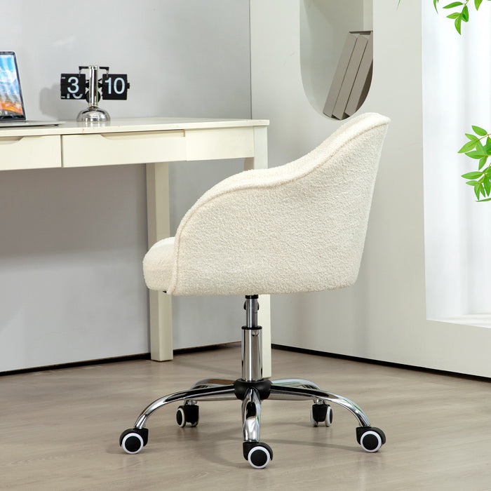 HOMCOM Computer Desk Chair, Fluffy Fabric Swivel Office Chair, Makeup Vanity Chair with Height Adjustable, Wheels, for Home Study Bedroom, Cream White | Aosom UK