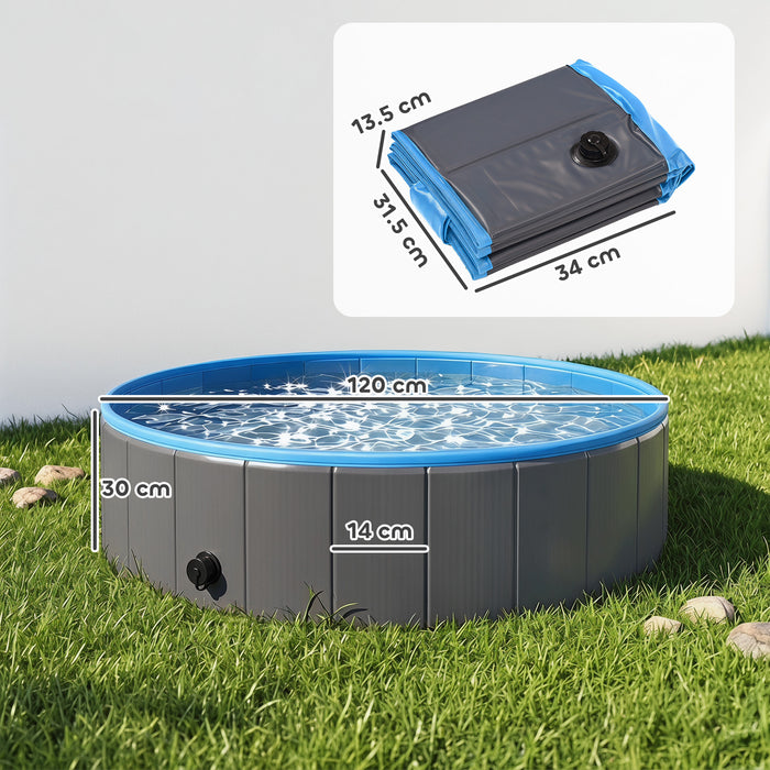 PawHut Foldable Dog Pool for Puppies and Ducks Dog Paddling Pool Bath Tub, Dark Grey, 120 x 30cm