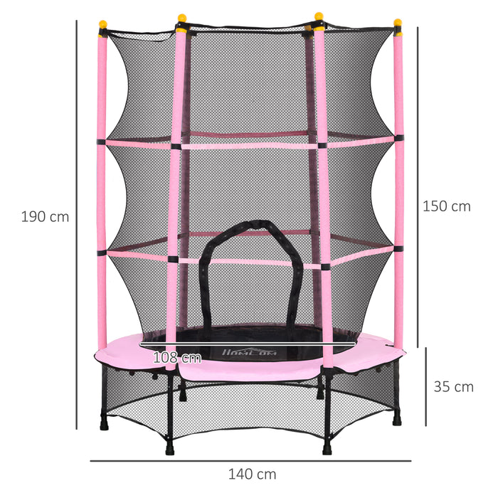HOMCOM 4.6FT/75" Kids Trampoline, Indoor Outdoor Toddler Trampoline, with Safety Enclosure, Springless design - Pink