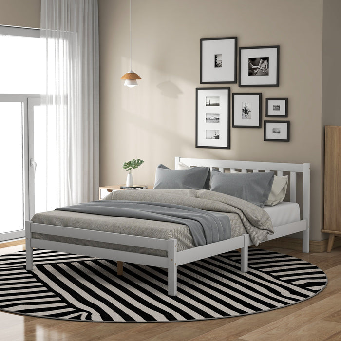 Wooden Double Bed Frame 4ft6 - Easy Assembly & No Box Spring Needed, Headboard & Footboard Included - Ideal Bedroom Furniture for Comfort and Style, 196x140x77 cm, White