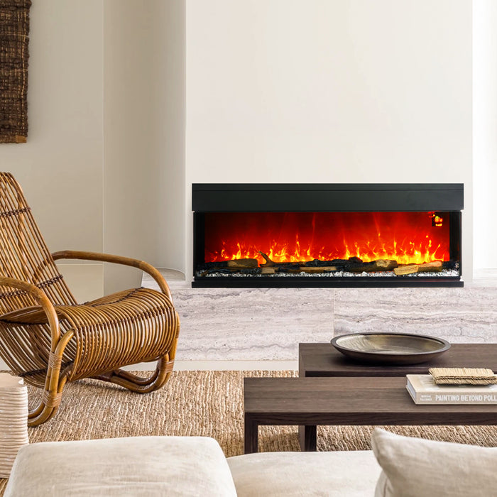 HOMCOM 50inch/ 127cm Media Electric Fireplace Wall Mounted, Recessed, Insert, Freestanding, Glass Electric Fire with Adjustable LED Flame Effect, Log, Crystal, Remote Control, 1800W, Black | Aosom UK