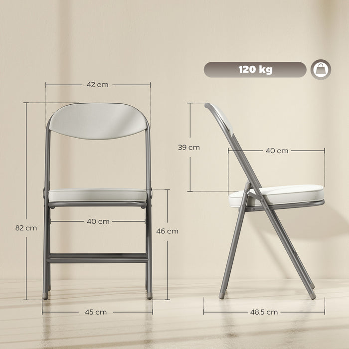 HOMCOM Set of Four Folding Corduroy Seat Chairs, Cream