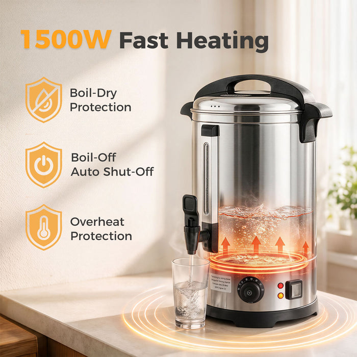HOMCOM 6.5L Catering Urn, 1500W Stainless Steel Hot Water Boiler Dispenser with Thermostat, Keep Warm Function & Easy Pour Tap