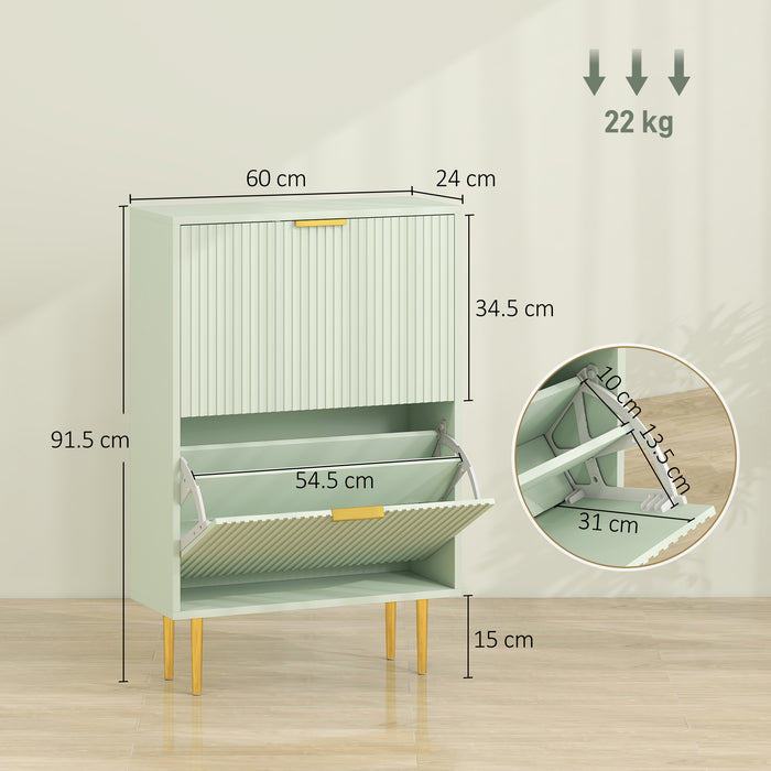 HOMCOM Elegant Two-Drawer Shoe Cabinet - Light Green