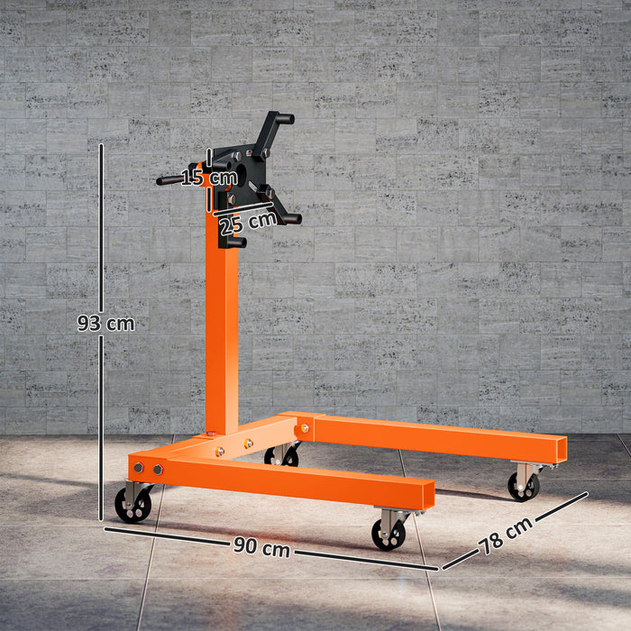 HOMCOM Engine Stand, 570 kg Rotating Engine Stand with 360 Degree Adjustable Head, 4 Mounting Arms, Heavy Duty Steel Support, Universal Wheels for Garage Workshop Auto Repair, Orange