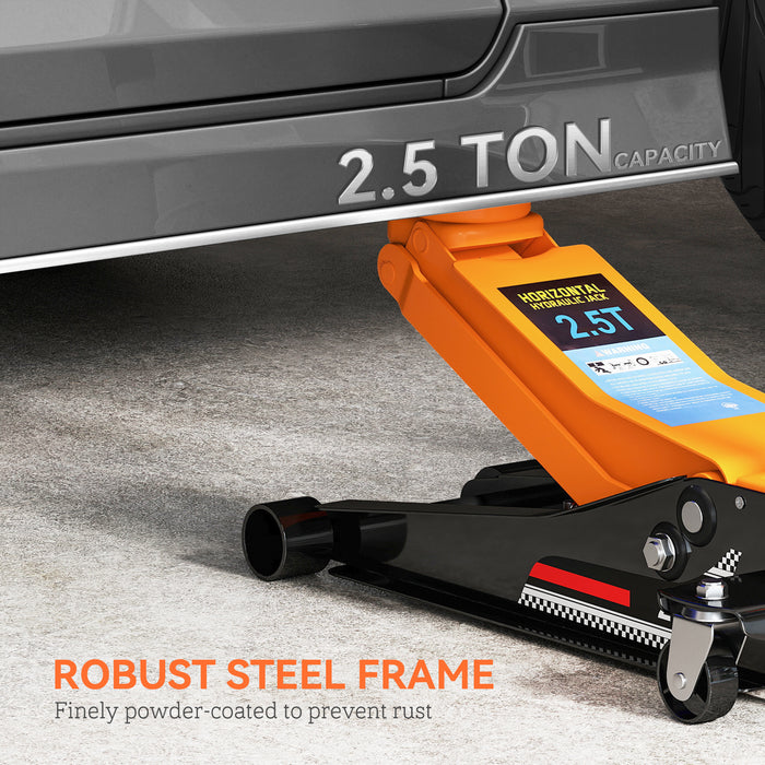 HOMCOM 2.5 Ton Hydraulic Low-Profile Floor Jack, with 7.5-47cm Lifting Range, Wheels, Orange