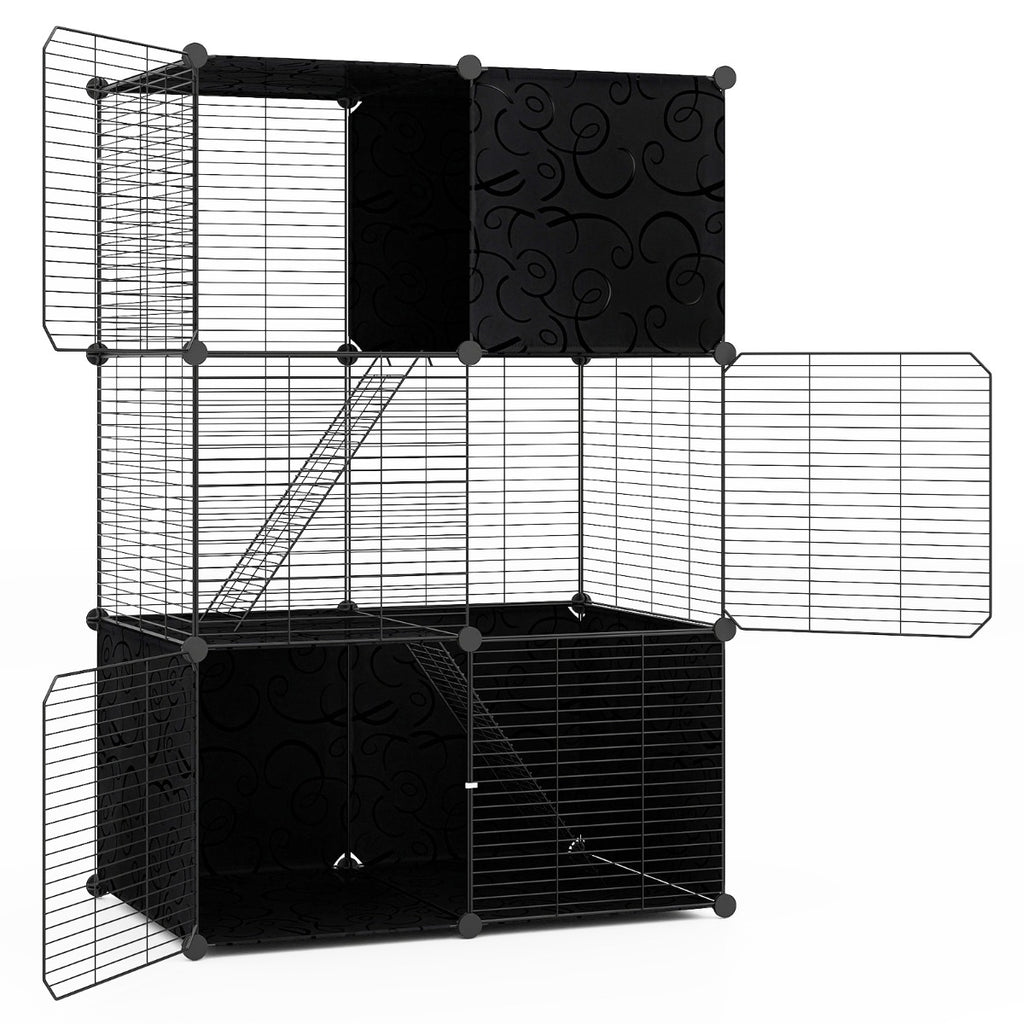 3-Tier Indoor Metal Wire Kitten Enclosure with 2 Ramps and Pet Pen-Black