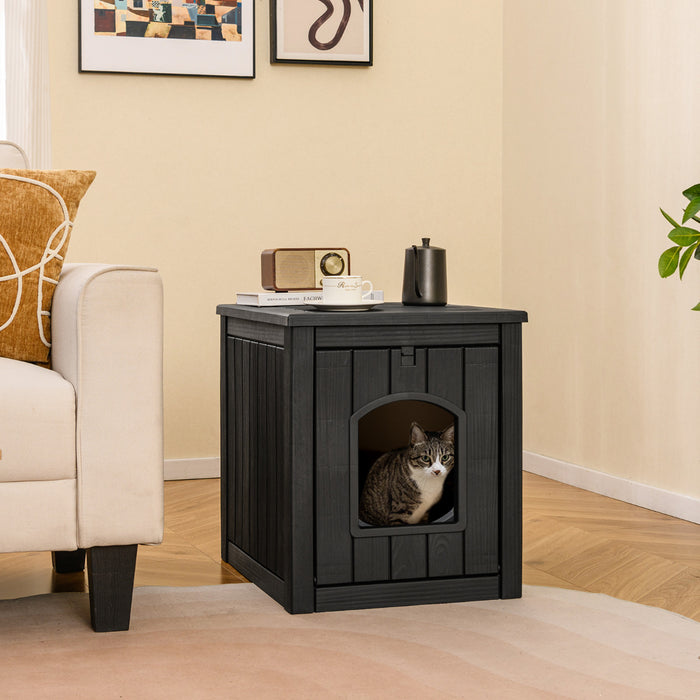 Indoor Outdoor Cat House with Flip Front Door and Raised Floor-