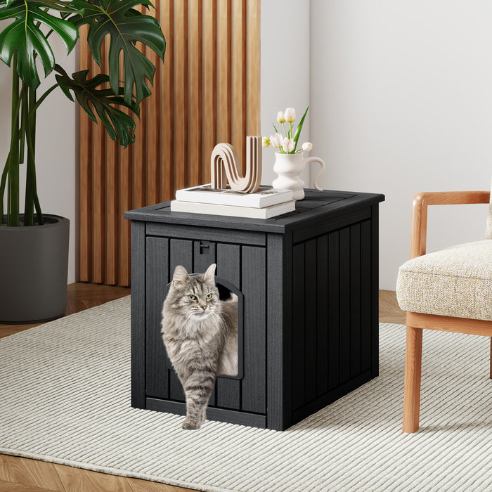 Indoor Outdoor Cat House with Flip Front Door and Raised Floor-