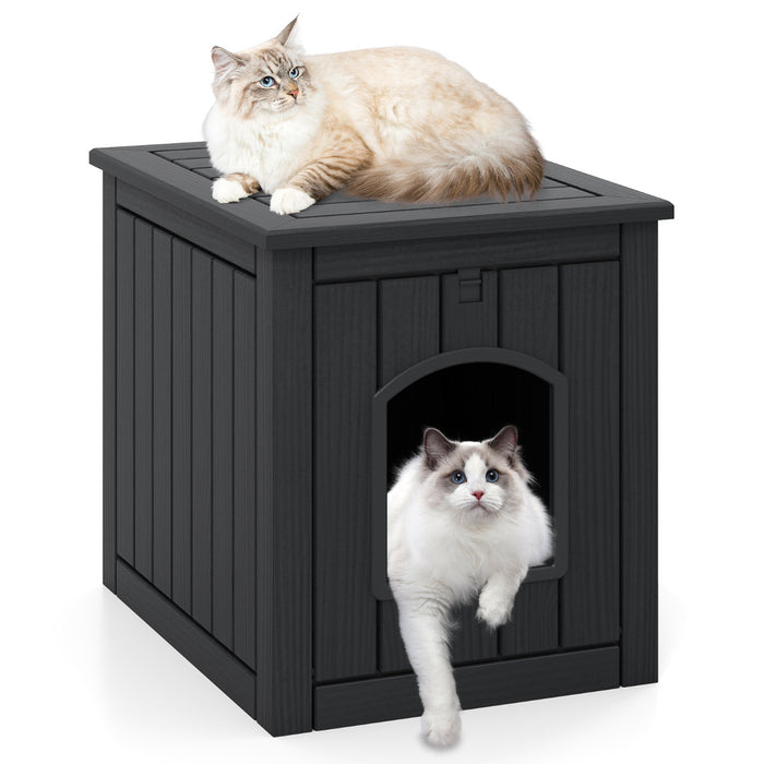 Indoor Outdoor Cat House with Flip Front Door and Raised Floor-