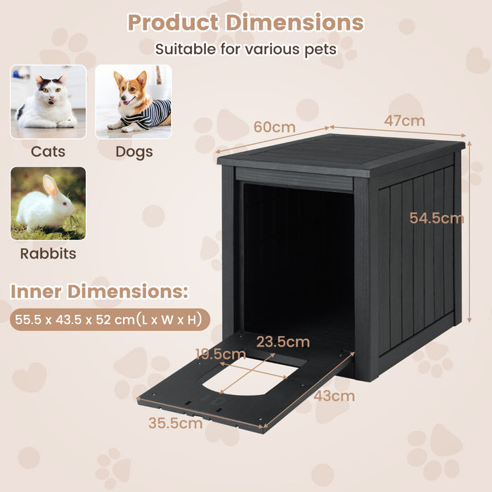 Indoor Outdoor Cat House with Flip Front Door and Raised Floor-