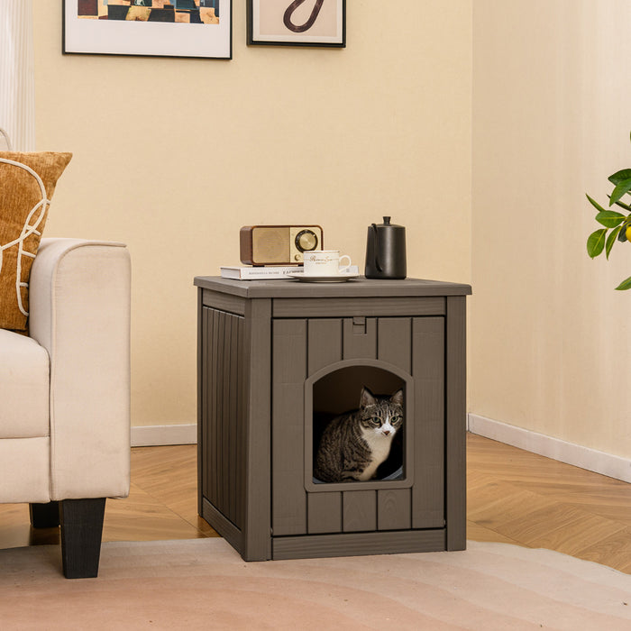 Indoor Outdoor Cat House with Flip Front Door and Raised Floor-