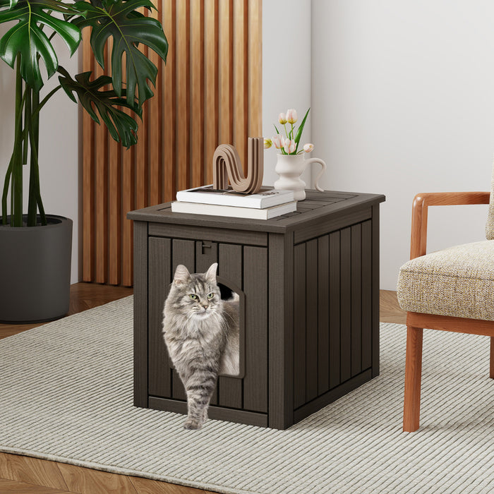 Indoor Outdoor Cat House with Flip Front Door and Raised Floor-