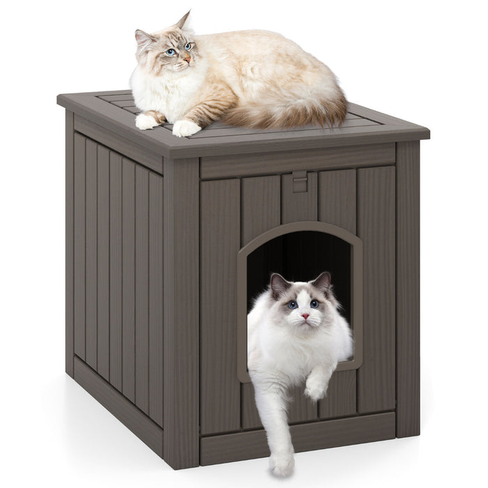 Indoor Outdoor Cat House with Flip Front Door and Raised Floor-