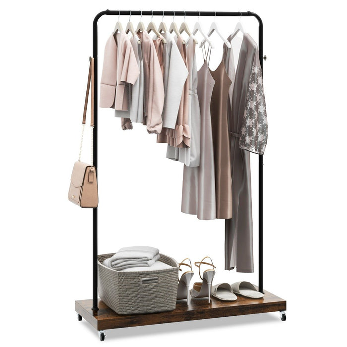 Industrial Clothes Rack Rolling Garment Rack with Bottom Storage Shelf-