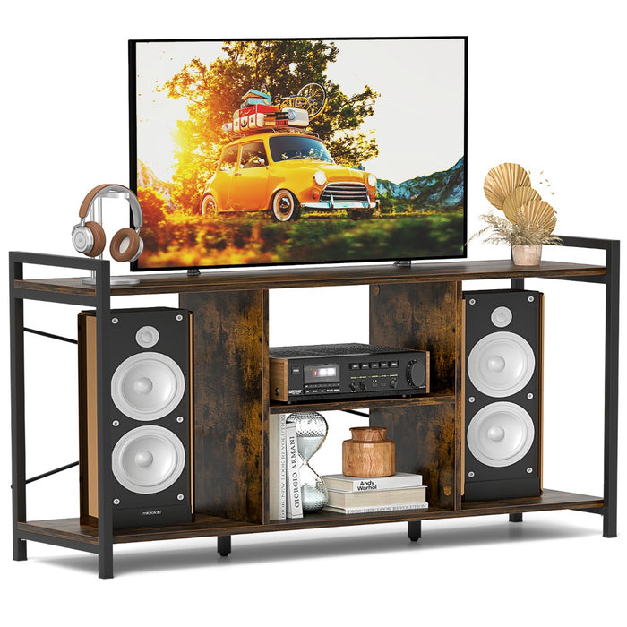 Industrial Entertainment Center with 4 Open Shelves-