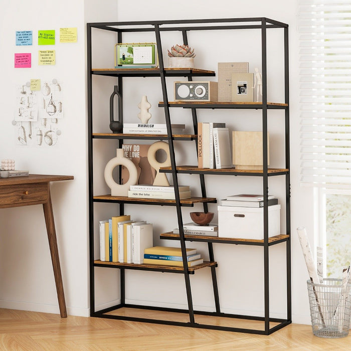 7-Tier Industrial Etagere Bookcase with Heavy-duty Metal Frame-Rustic Brown