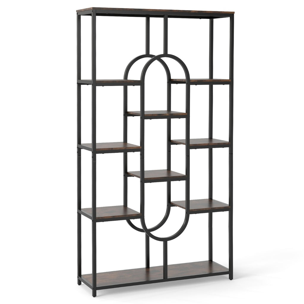 Industrial Etagere Bookcase with Open Storage Shelves and Oval Shape-
